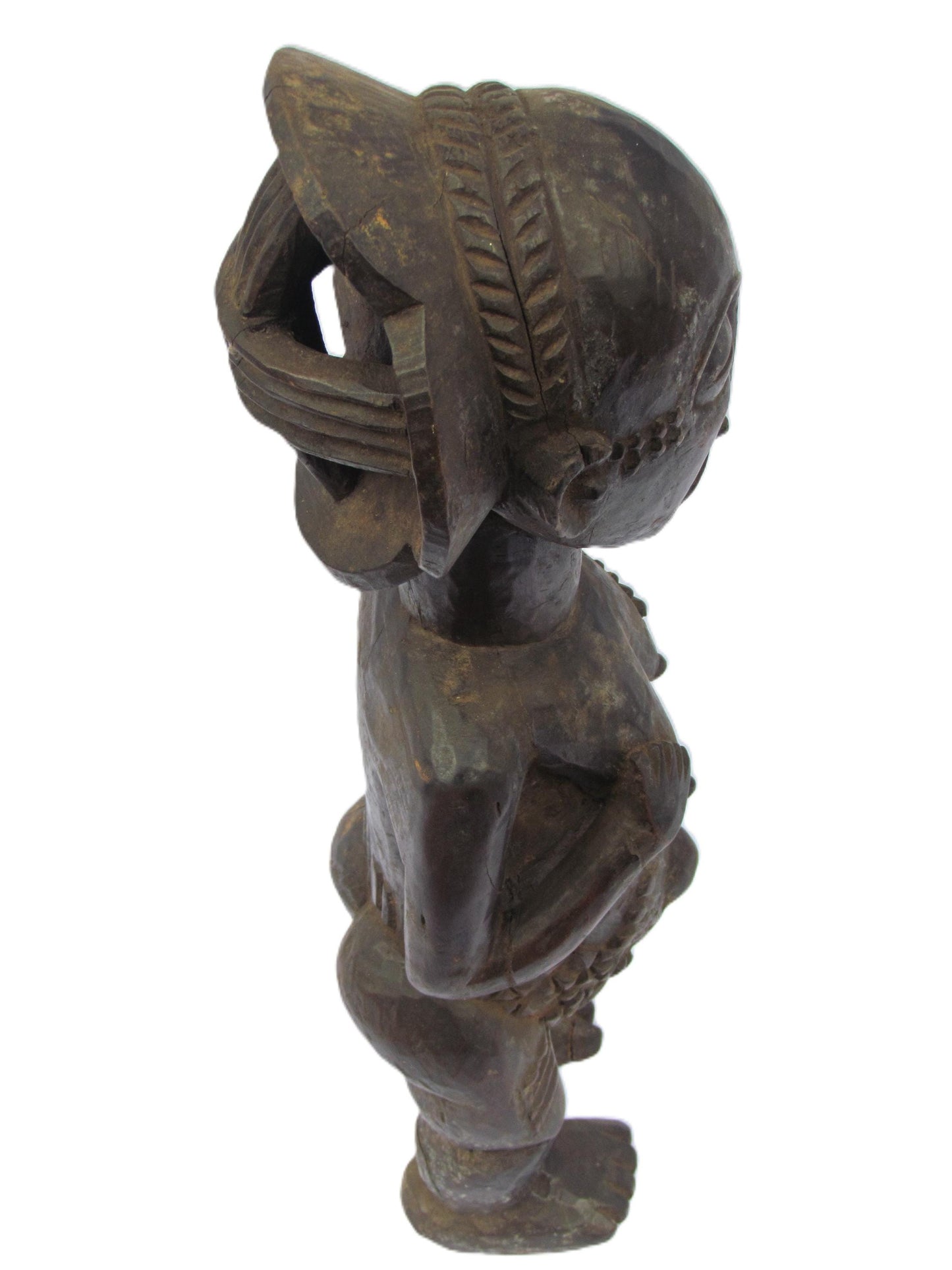 Primitive Luba "Pregnant Woman" Original Fertility Statue Wood Congo Vintage Antique Sculpture DRC Africa Rare Floor Coffee Table Shelf Art.