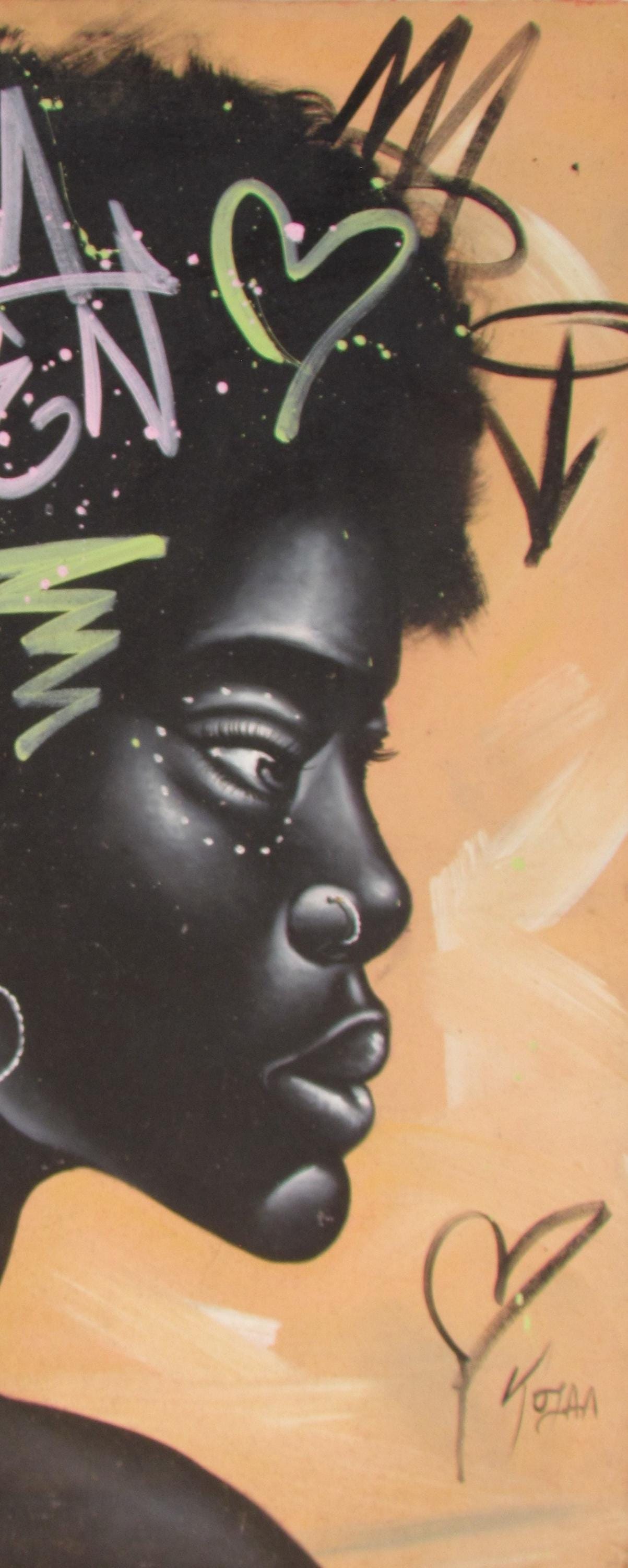 Tableau mural représentant une femme noire africaine – Impression sur toile abstraite, décoration d'intérieur afrocentrique, portrait de jeune fille africaine moderne, art noir pour le salon
