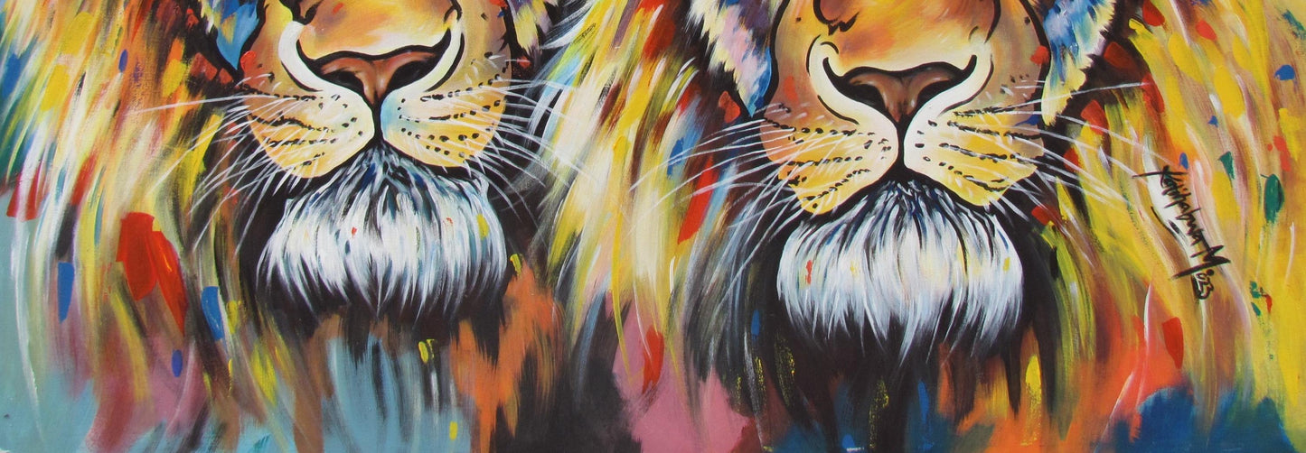 Portrait de lion africain – Peinture pastel originale sur tissu, décoration d'intérieur animalière, œuvre d'art animalière de safari, cadeau fait main