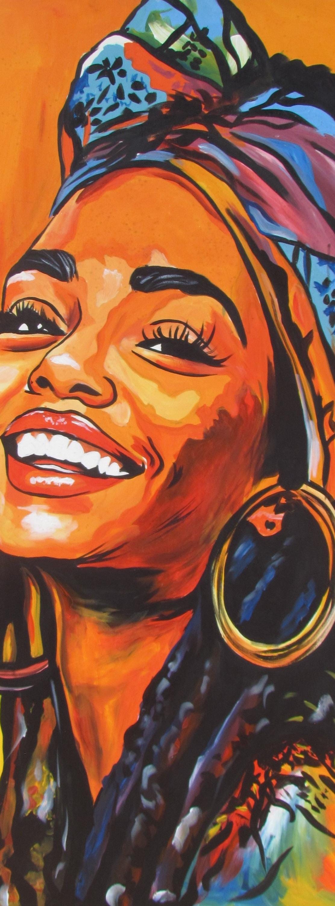 Peinture à l'huile représentant une femme africaine, art mural afro moderne, toile féminine noire audacieuse, art ethnique pour salon ou décoration intérieure