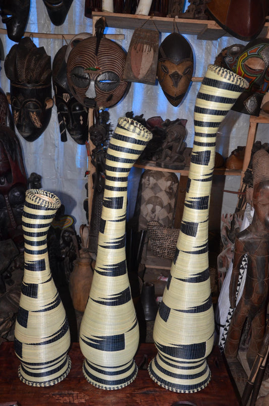 Large Rwandan Sisal Floor Vases – Hand-Dyed Geometric Agaseke Inspired Decor