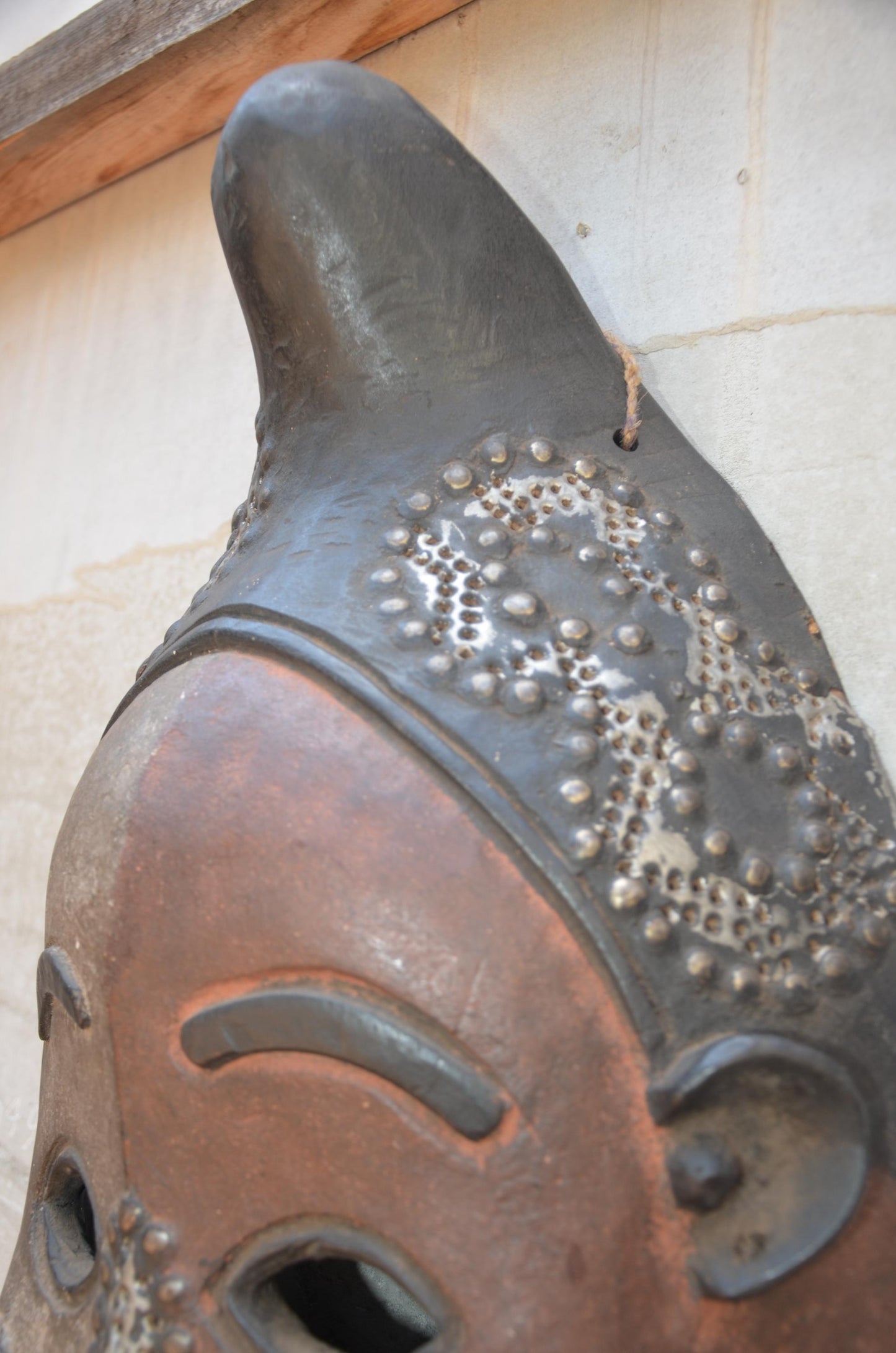 Large Yaure Yaure Mask - 24" Two-Tone African Wood Carving, Metallic Tack Details, Ivory Coast Tribal Wall Sculpture.