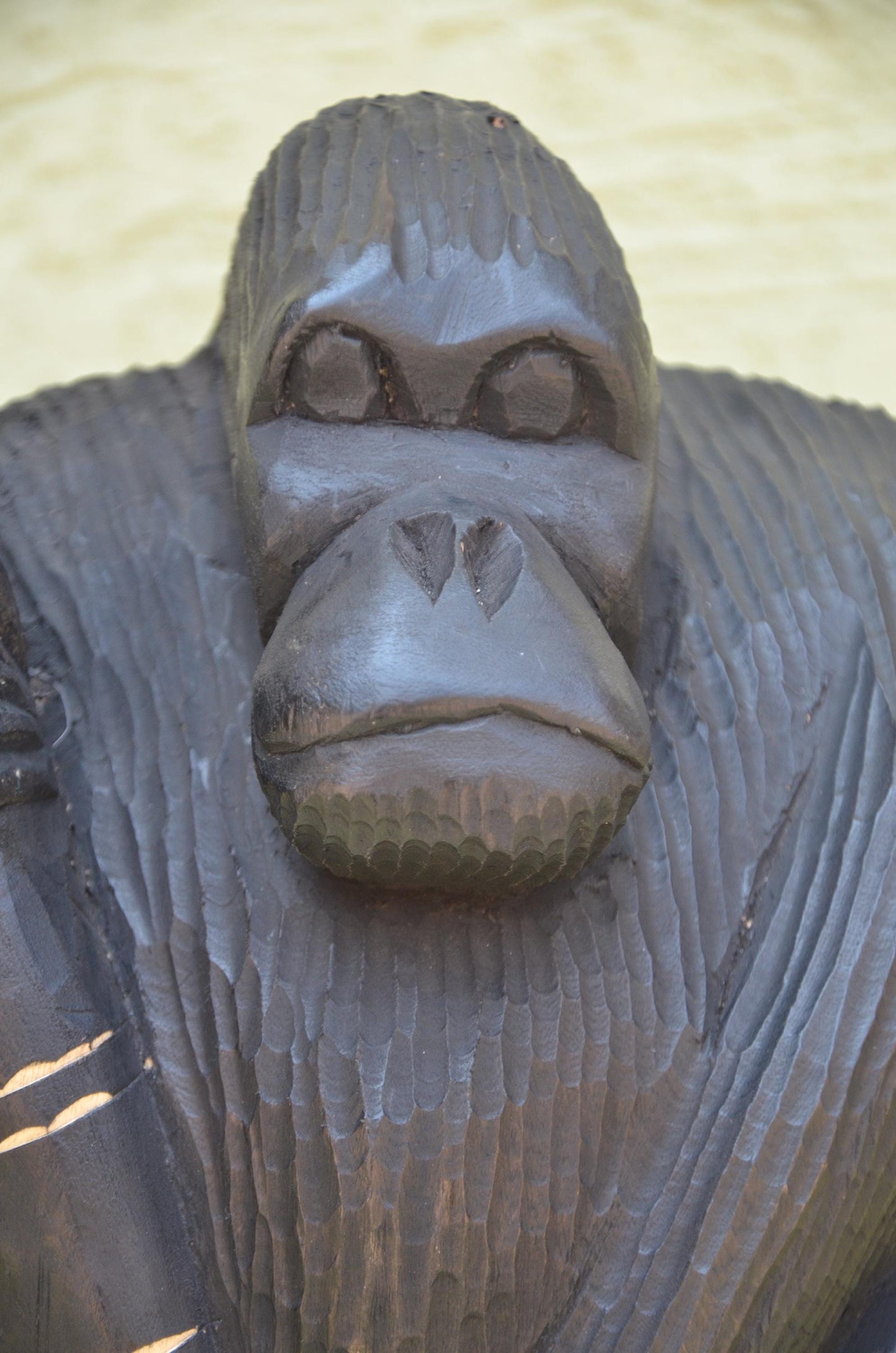 Hand Carved Wooden Gorilla with Bamboo | Wildlife Art