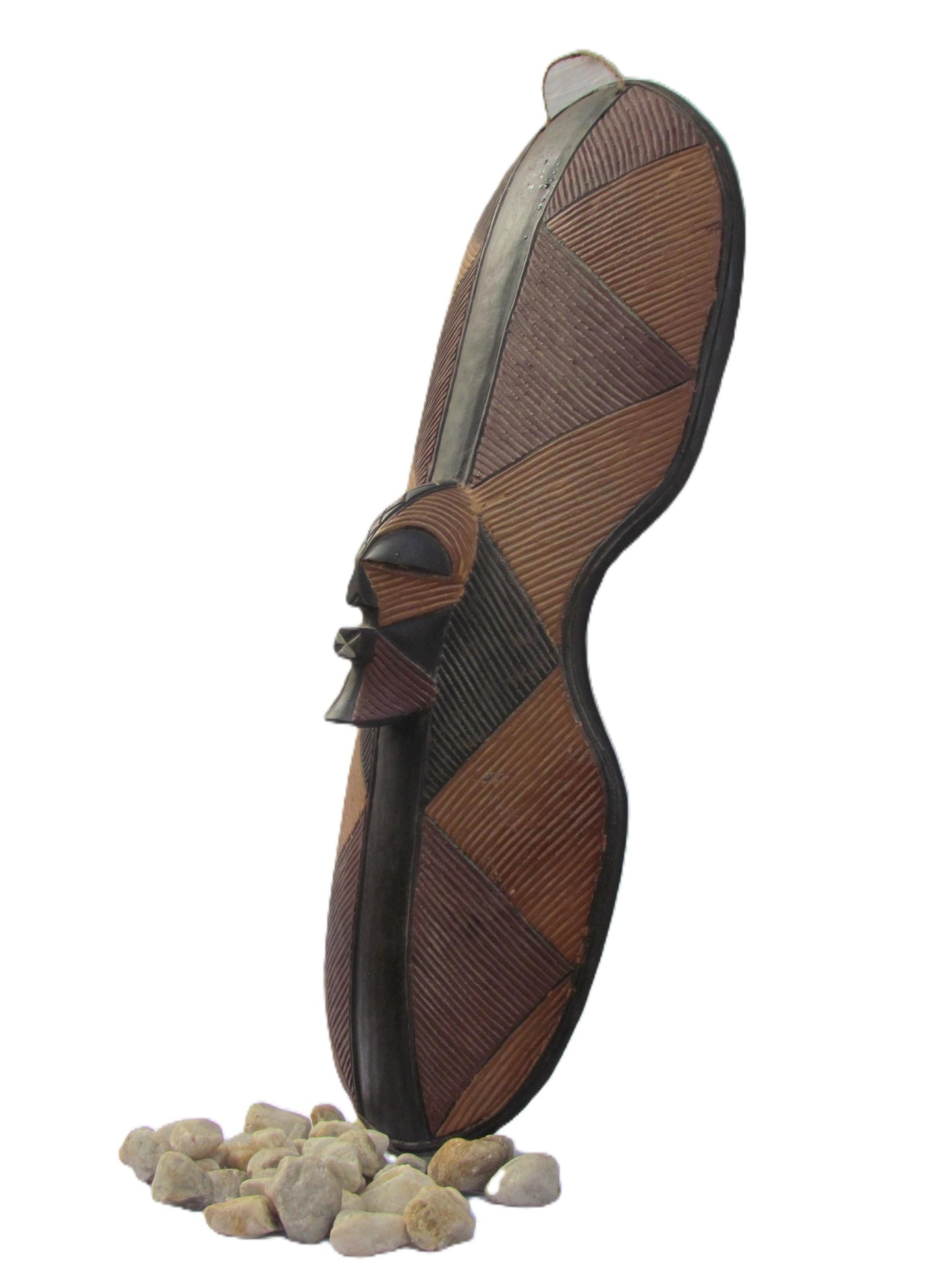 African Songye Shield with Mask Icon – Carved Wood Ritual Wall Art – Congo Tribal Decor