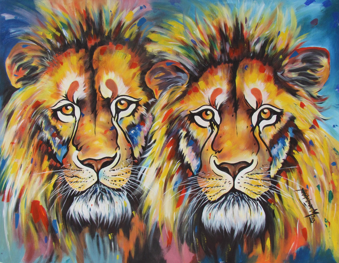 Portrait de lion africain – Peinture pastel originale sur tissu, décoration d'intérieur animalière, œuvre d'art animalière de safari, cadeau fait main