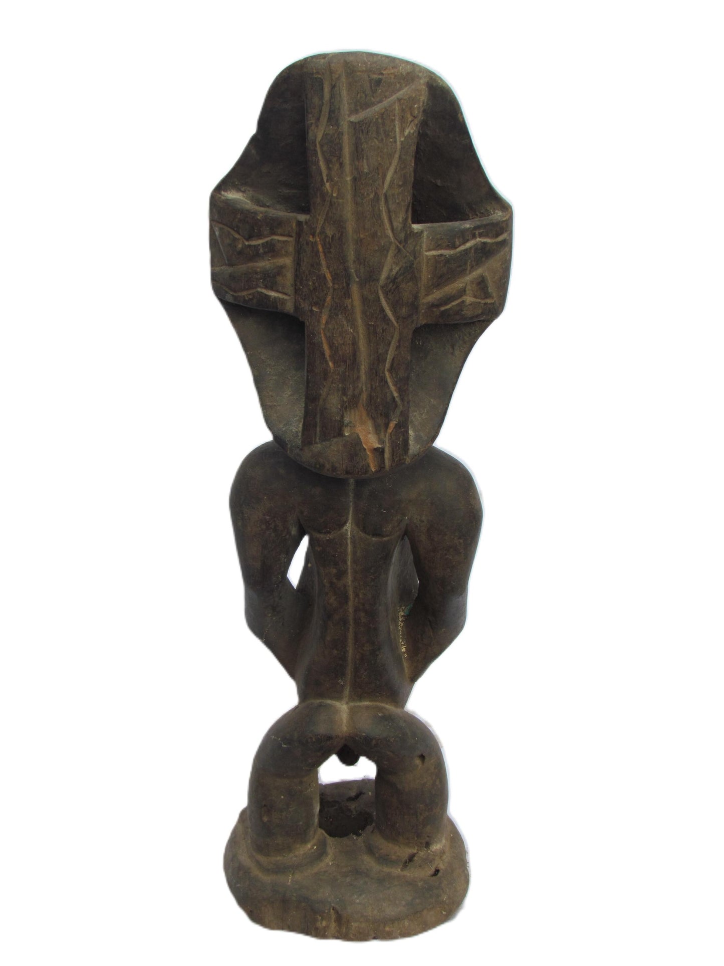 Statue rare et originale de la tribu Hemba « Ancien en prière » en bois sculpté de la RDC.
