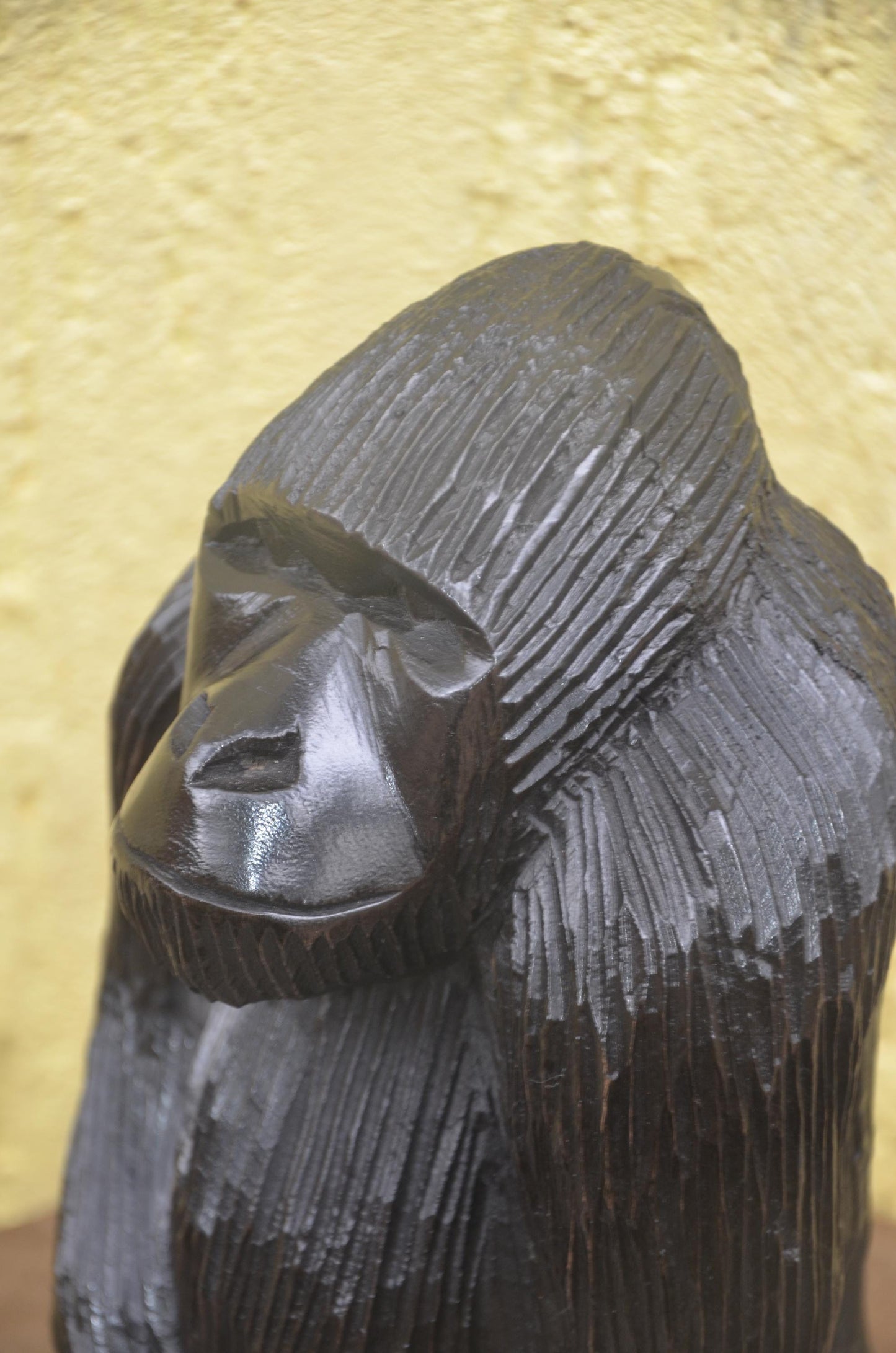 Hand-Carved African Wooden Gorilla with Baby Sculpture