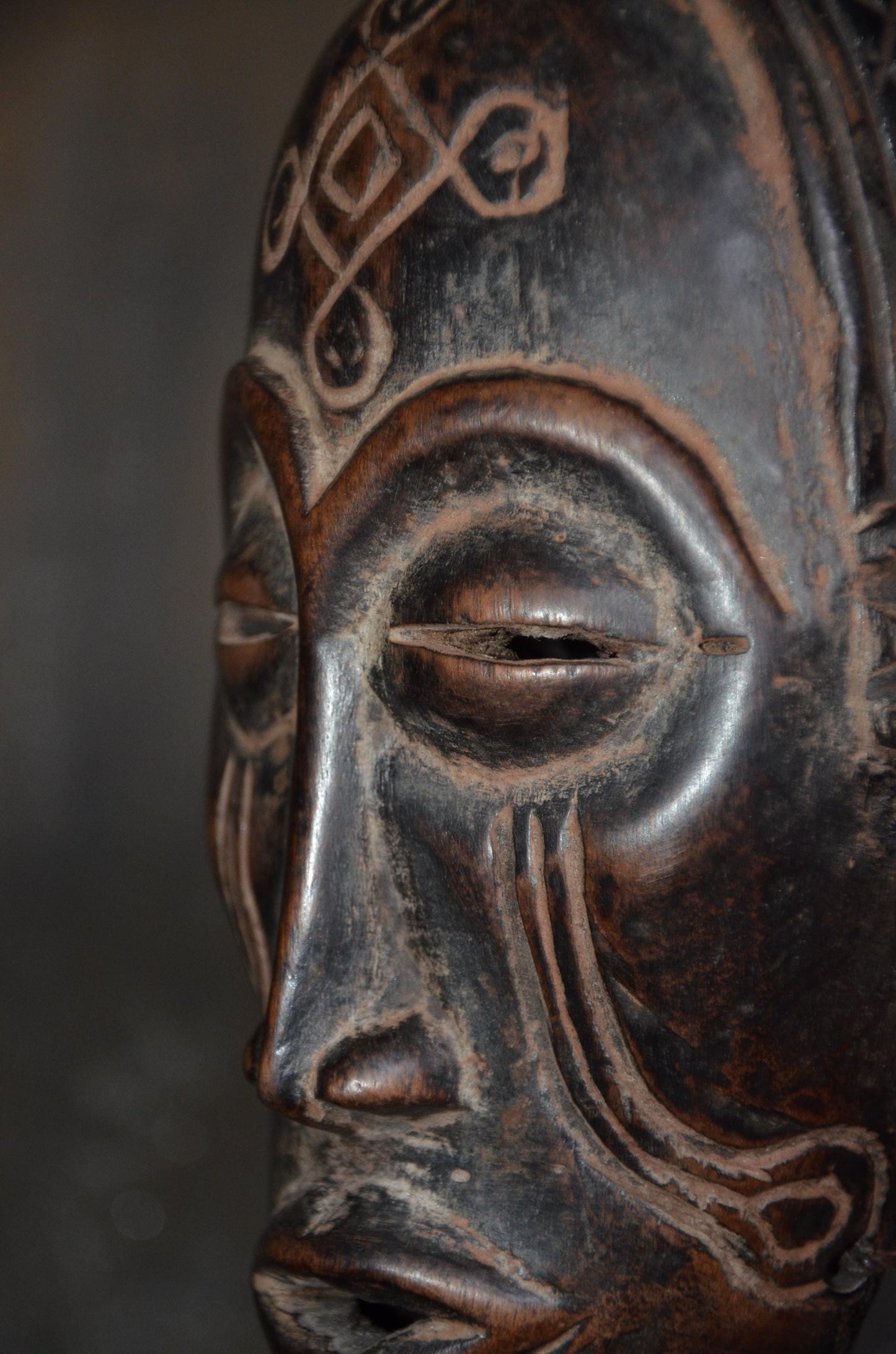 Authentic Chokwe Pwo Mask - 12" Hand-Carved Wood Female Ancestor Mask, Angolan Tribal Art, Woven Fiber Hair.