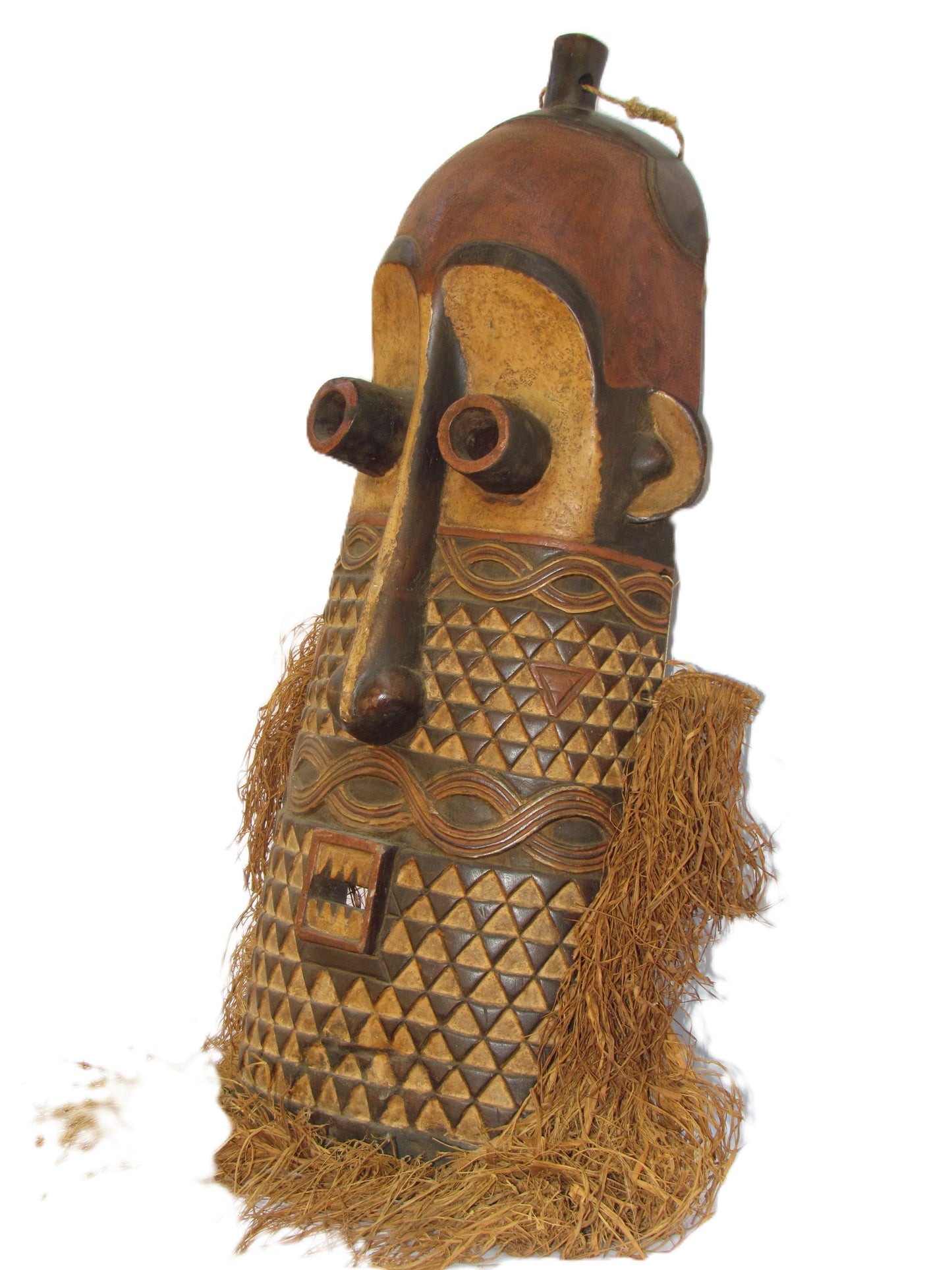 Rare African Tribal Brown Mask from MBOLE tribe with a Long nose, Primitive art DRC Zaire ethnographic art ethnic object home decor.