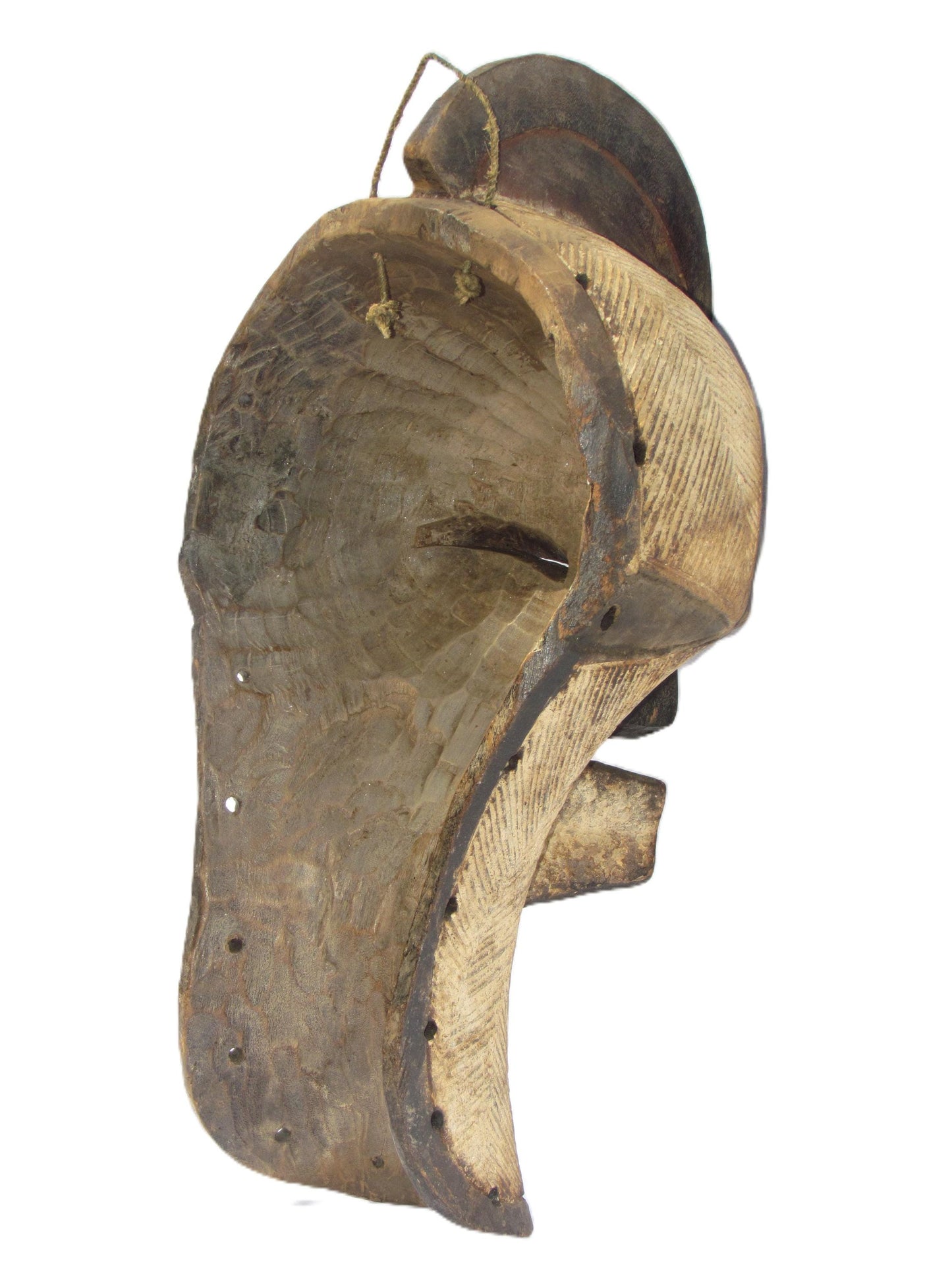 Vintage 1980s Songye Kifwebe Mask – 17" Congo Striated Wood – African Tribal Art