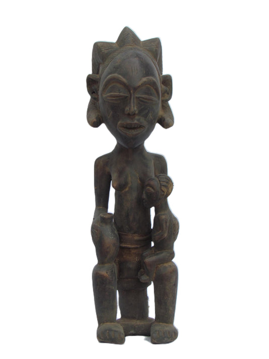Luba/Hemba Maternity Figure – 19" Lukunga River Sculpture – African Mother Art