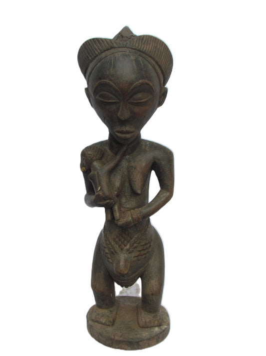 Luba Maternity Statue | Large Standing Wood Figure | Congo Tribal Tall Mother Child Art
