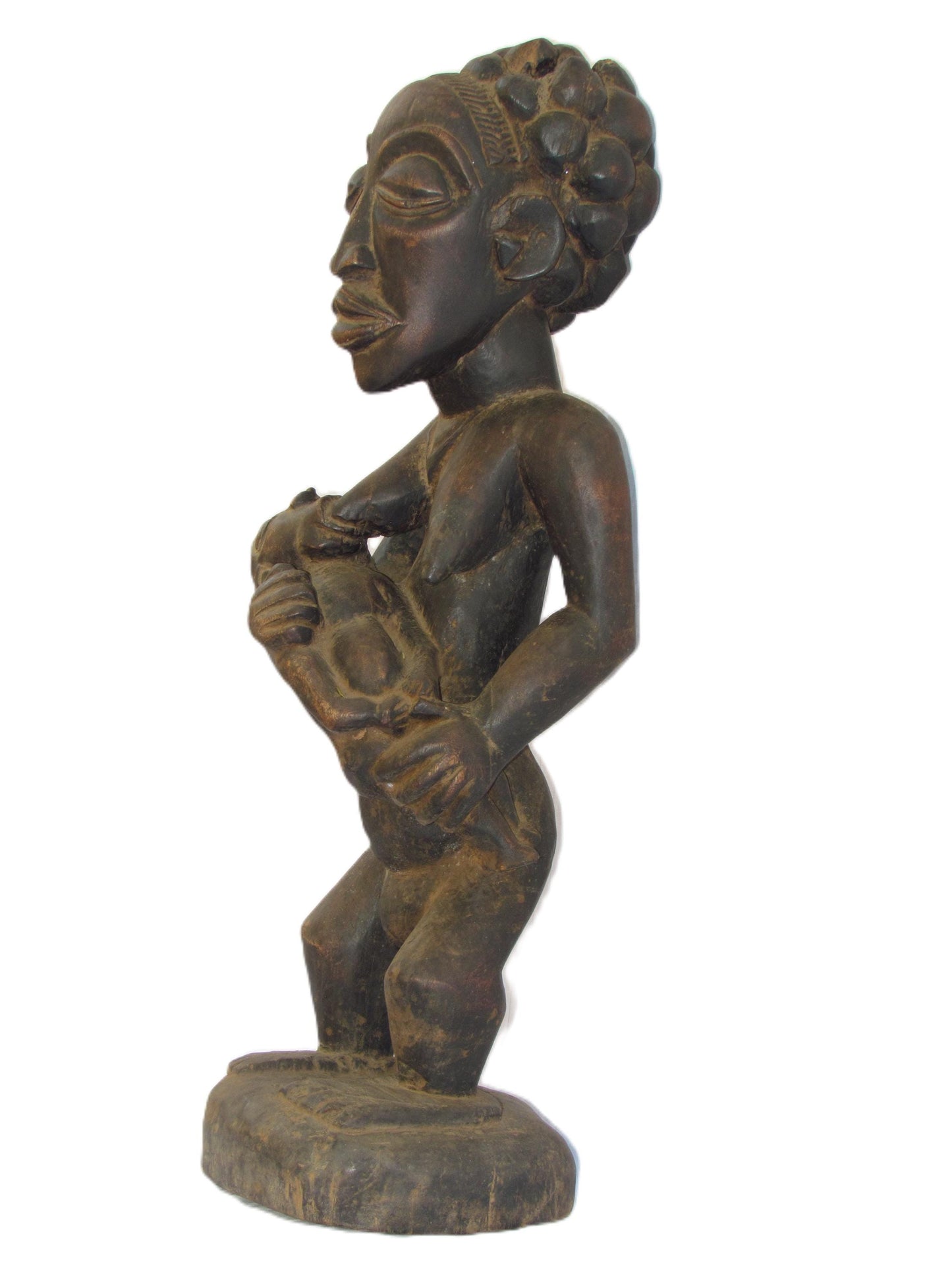 Luba Maternity Carving – Congo Wood Statue – Mother & Child African Art Decor