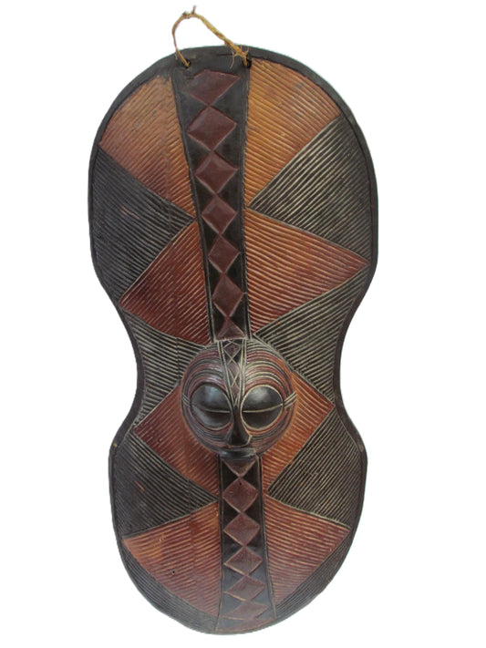 Luba War Shield Congo | African Tribal Wall Art | Geometric Wood Shield