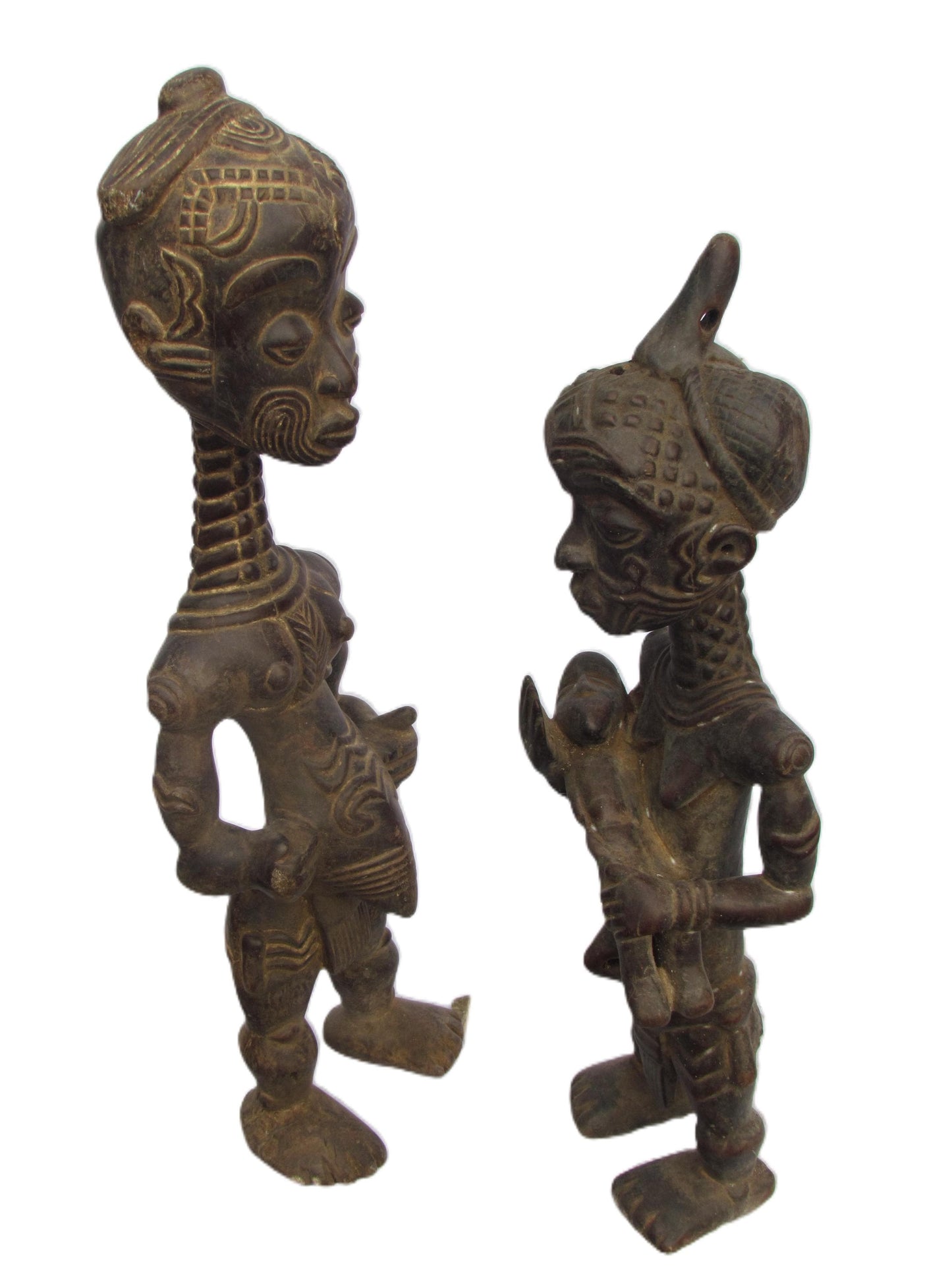 Bena Lulua Couple Statue – 31" Congo Tribal Art – Large Wood Ancestor Sculpture