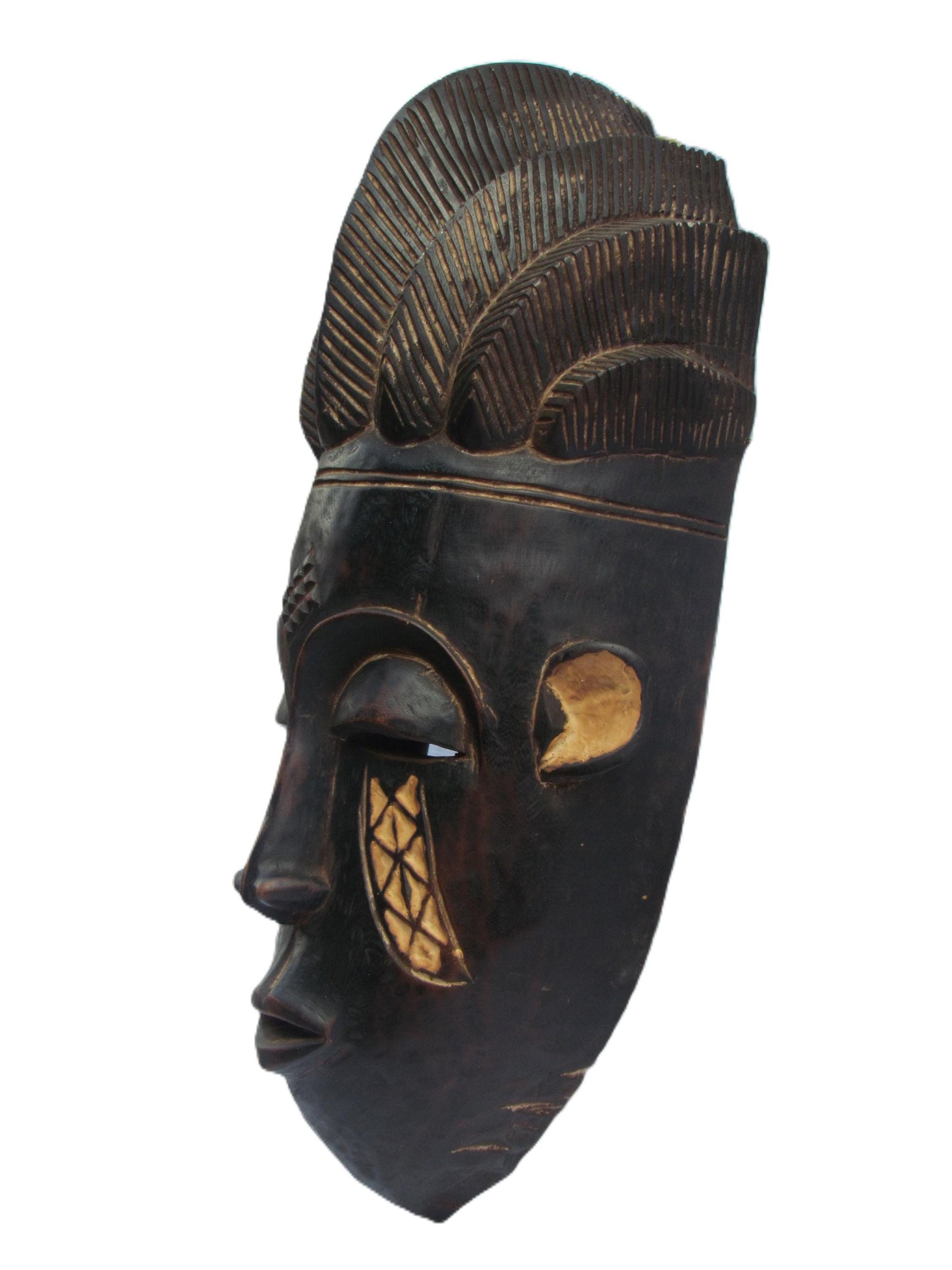 Large 34" Chokwe Tribal Mask – Hand-Carved Wood Wall Decor – Congo African Art