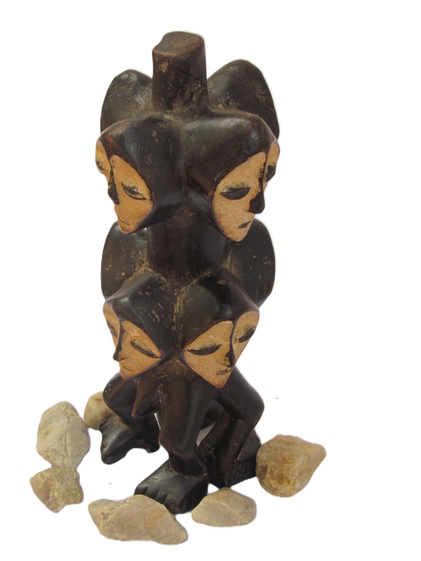 Lega Multiple Head Statue – Sakimatwematwe Wood Sculpture – Congo Ritual Art