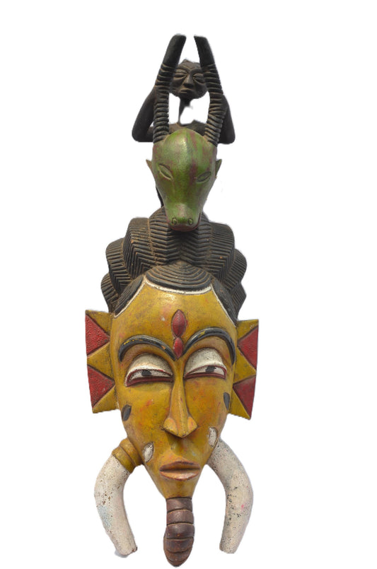 Large Luba Mask – 30" Hand-Painted Wood Tribal Wall Decor – Congo African Art