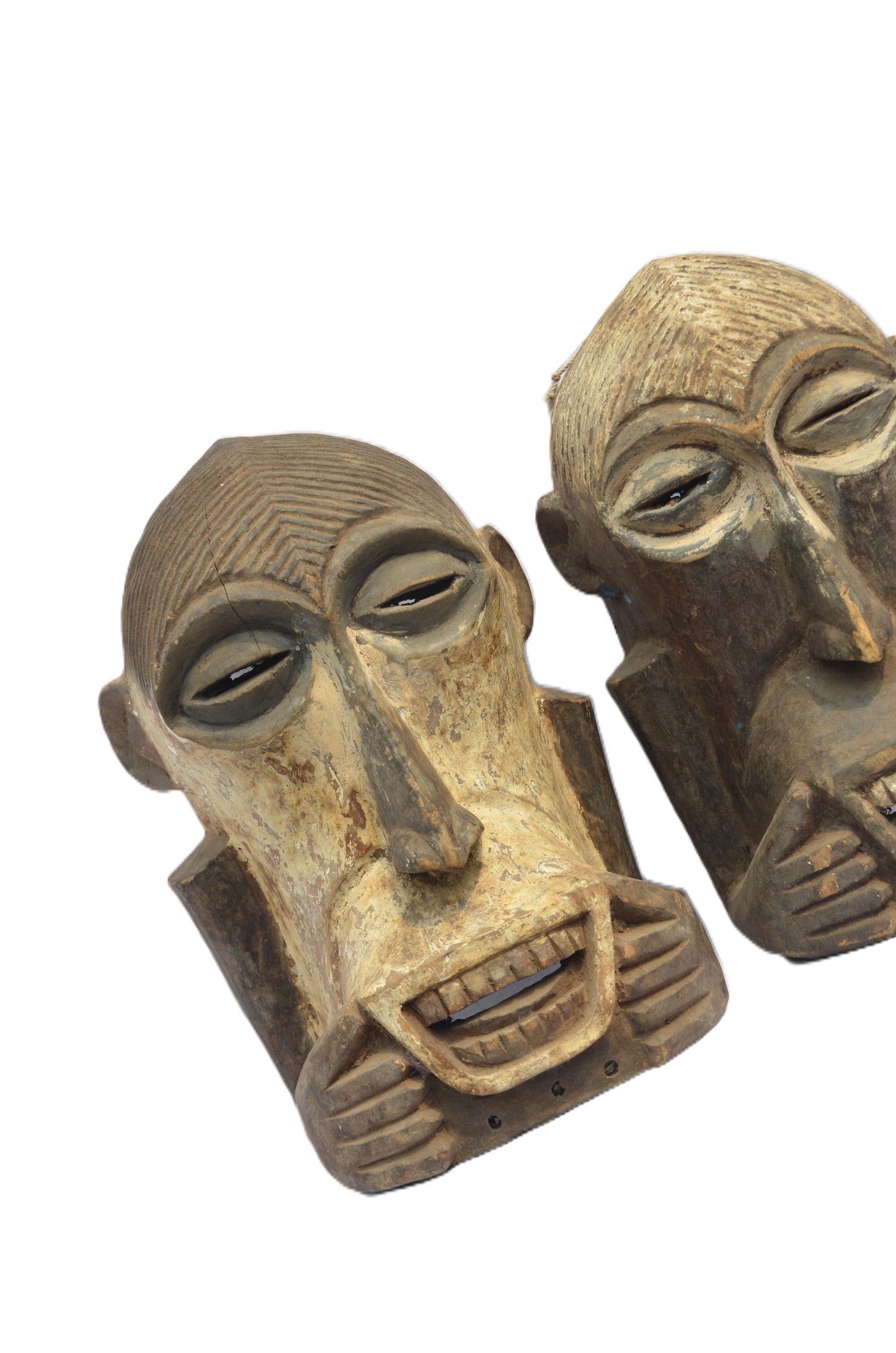 Pair of Soko Muntu Masks – Rare Songye African Wood Tribal Mask – Congo Art Set