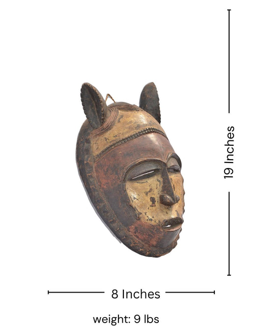Nyanga Mask, Rare African Tribal Wooden Sculpture, Hand-Carved Congo Art