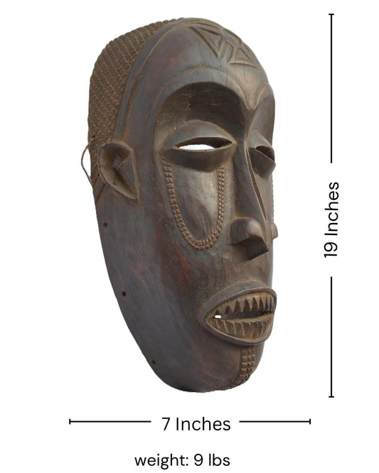 Chokwe Mask – Hand-Carved African Wood Tribal Mask – Congo Ethnic Wall Art