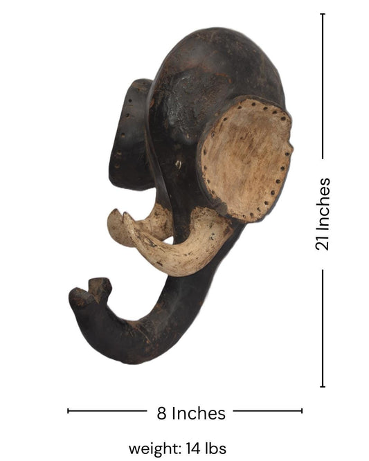 African Elephant Mask – Hand-Carved Wood Tribal Wall Art – Safari Home Decor