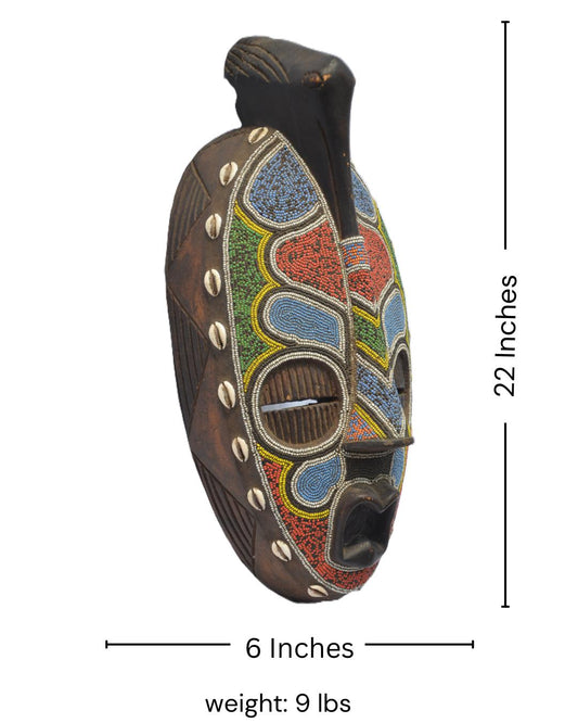 Beaded Luba Mask, African Tribal Wall Decor, Handmade Congo Art