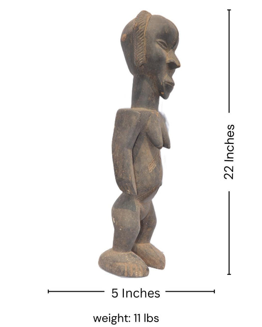 Hemba Female Statue – African Tribal Wood Sculpture – Hand-Carved Congo Art