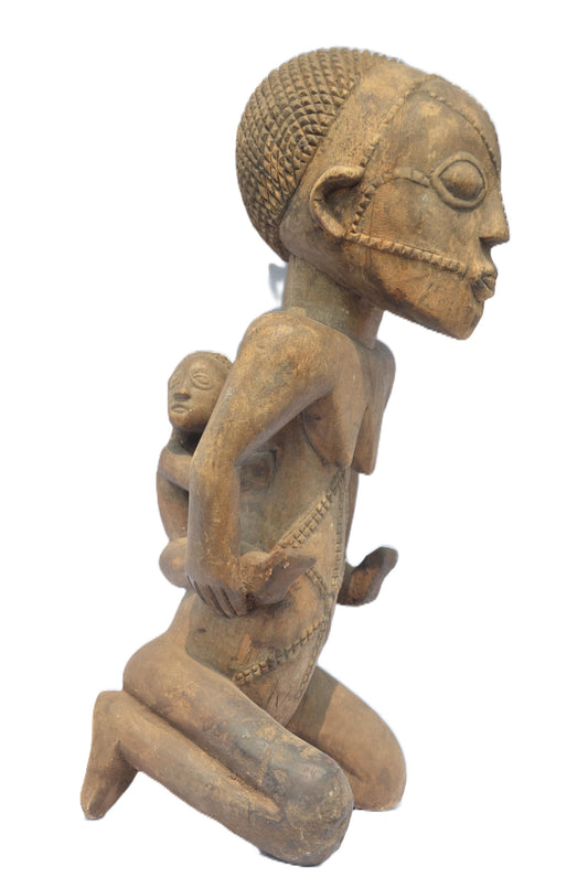 Tabwa Maternity Statue | Hand-Carved Wood Mother Child | Congo Tribal Fertility Art