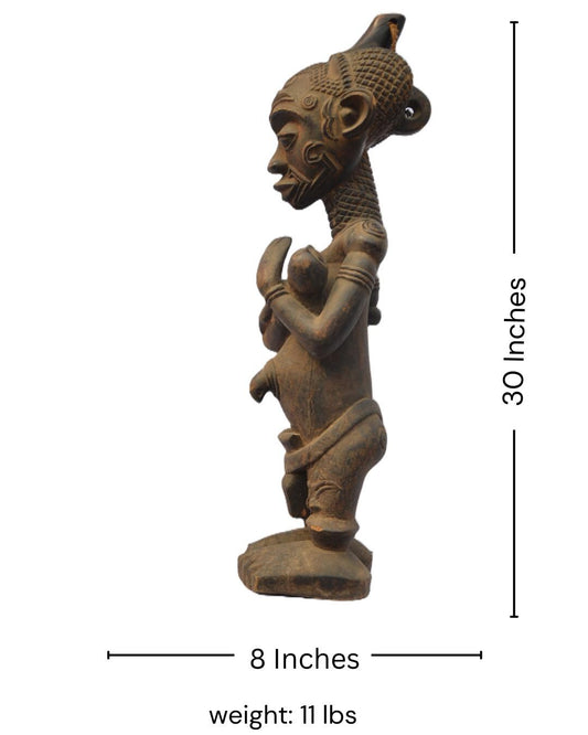 Benelulua Maternity Statue, African Mother & Child Hand-Carved Sculpture