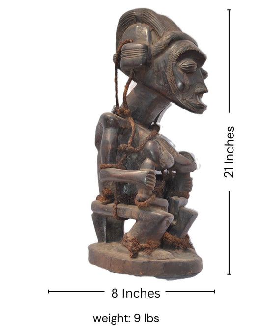 Nyabade Nyanga Twin Mother Statue - Hand Carved African Wood Congo Art