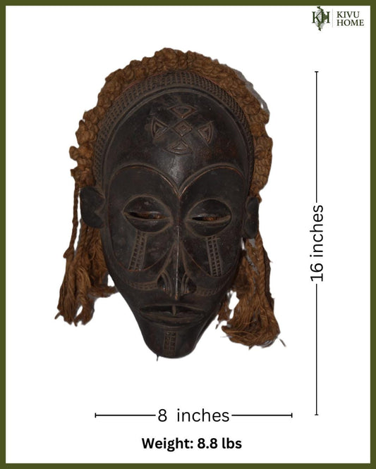 African Chokwe Mwana Pwo Mask Hand Carved Tribal Ancestor Wall Decor Housewarming Gift