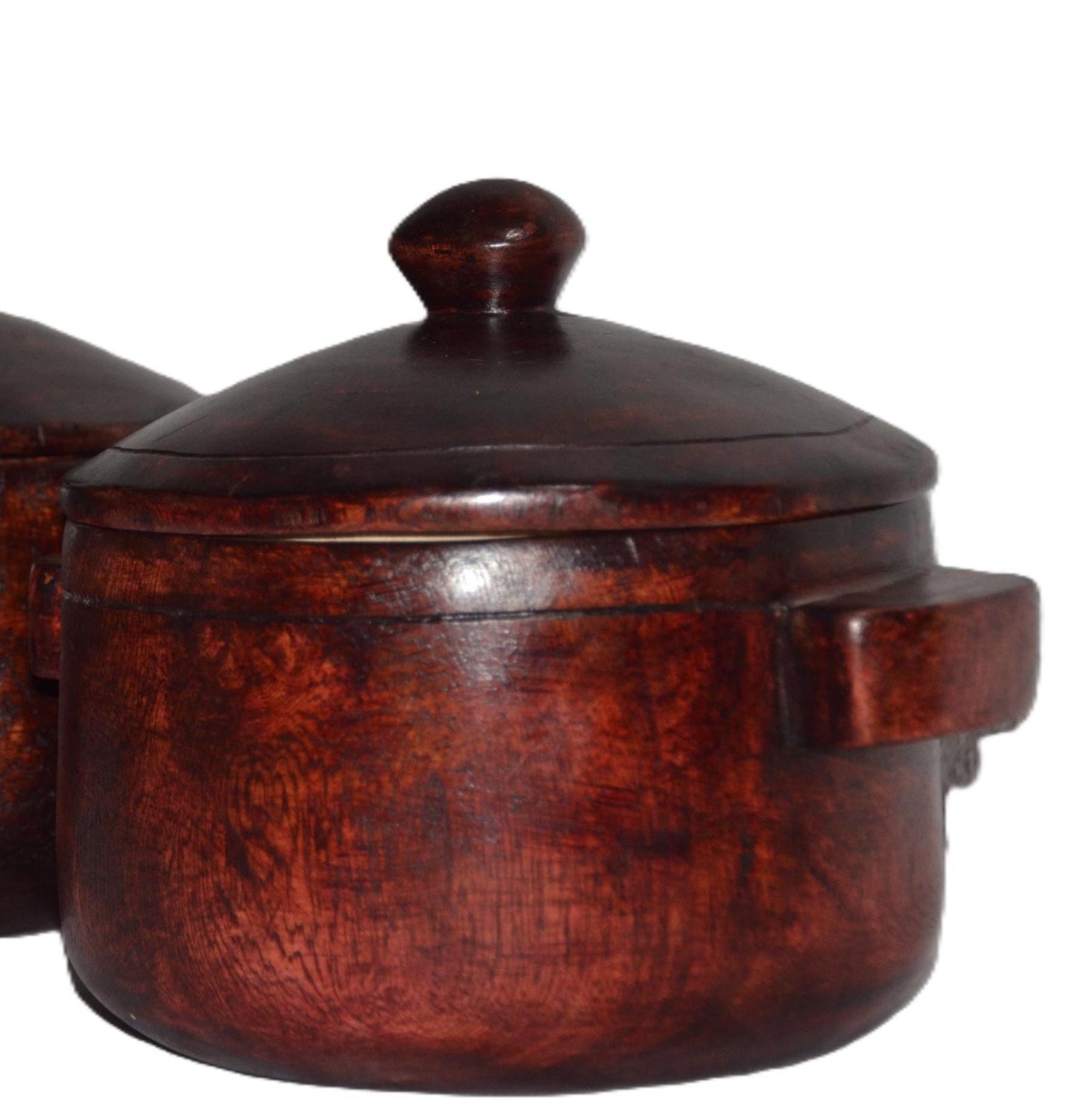 Hand Carved Rwandan Wooden Bowl with Lid, Dark Mahogany Spice Jar