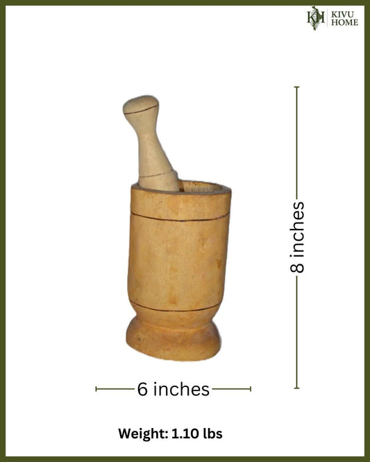 Hand-Turned Wooden Mortar and Pestle, Rustic Spice Grinder, Natural Kitchen Decor