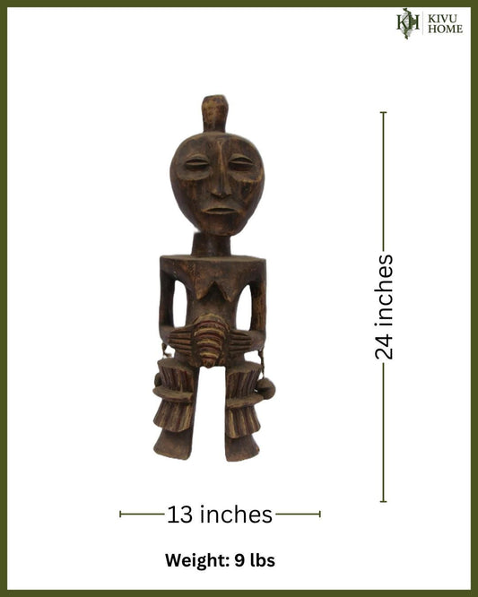 Lega Janus Statue – Two-Faced African Wood Sculpture – Congo Bwami Society Art