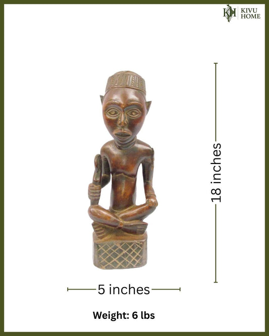 Vintage Azande Male Figure – Hand-Carved Wood Statue – Congo Ancestor Art