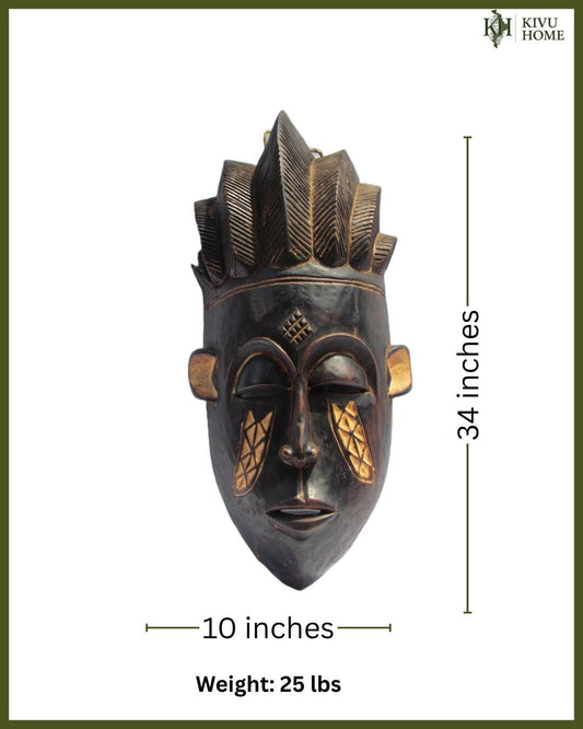 Large 34" Chokwe Tribal Mask – Hand-Carved Wood Wall Decor – Congo African Art
