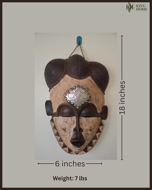 Vintage Guro Mblo Mask – 18" Ivory Coast Wood Wall Art – African Ancestor Mask