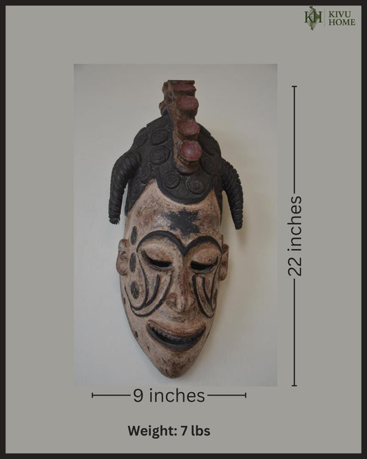 Igbo Agbogho Mmwo Mask – 22" Maiden Spirit Wall Decor – Nigeria Tribal Wood Mask
