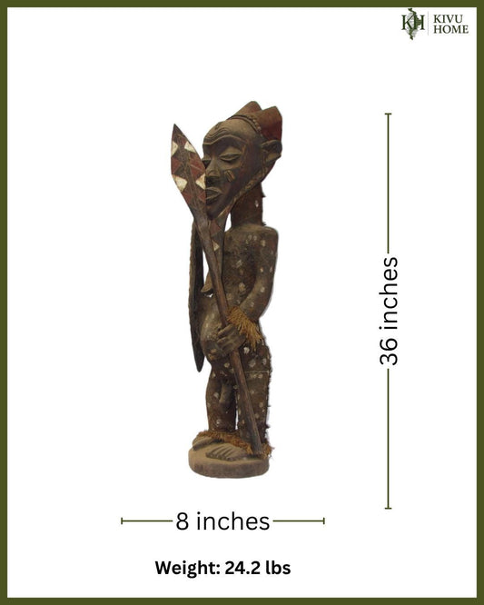Antique Pende Warrior Chief Statue – Hand-Carved Wood Tribal Congo Sculpture Art