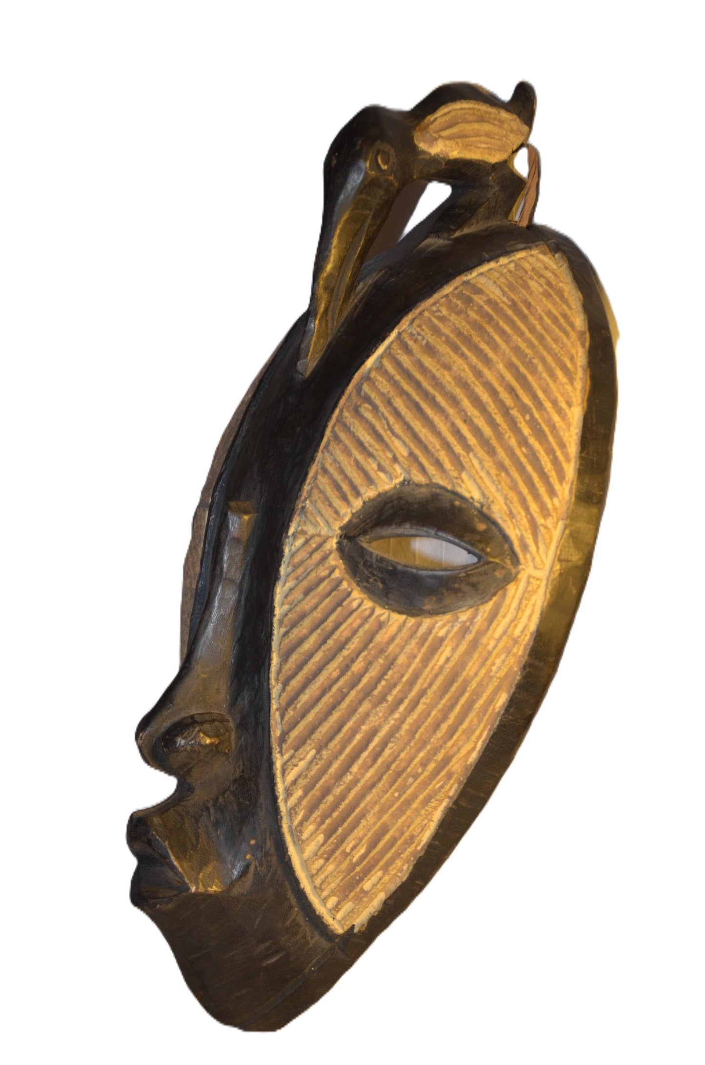 Round Luba Kifwebwe Mask – 12" Congo Tribal Wood Art – African Spirit Mask