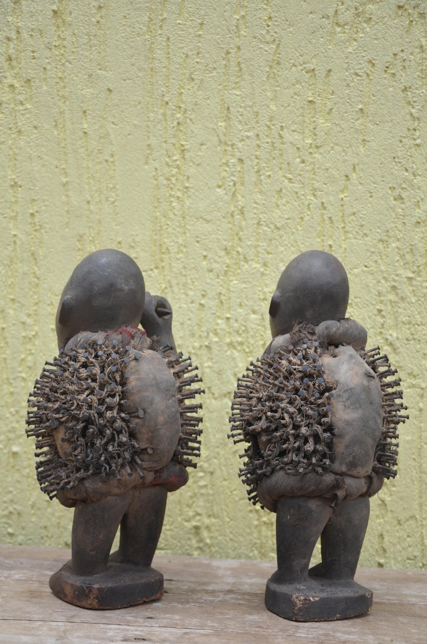 Pair of Kongo Fetish Figures – African Nkisi Nkondi Nail Statues – Hand-Carved Power Sculpture