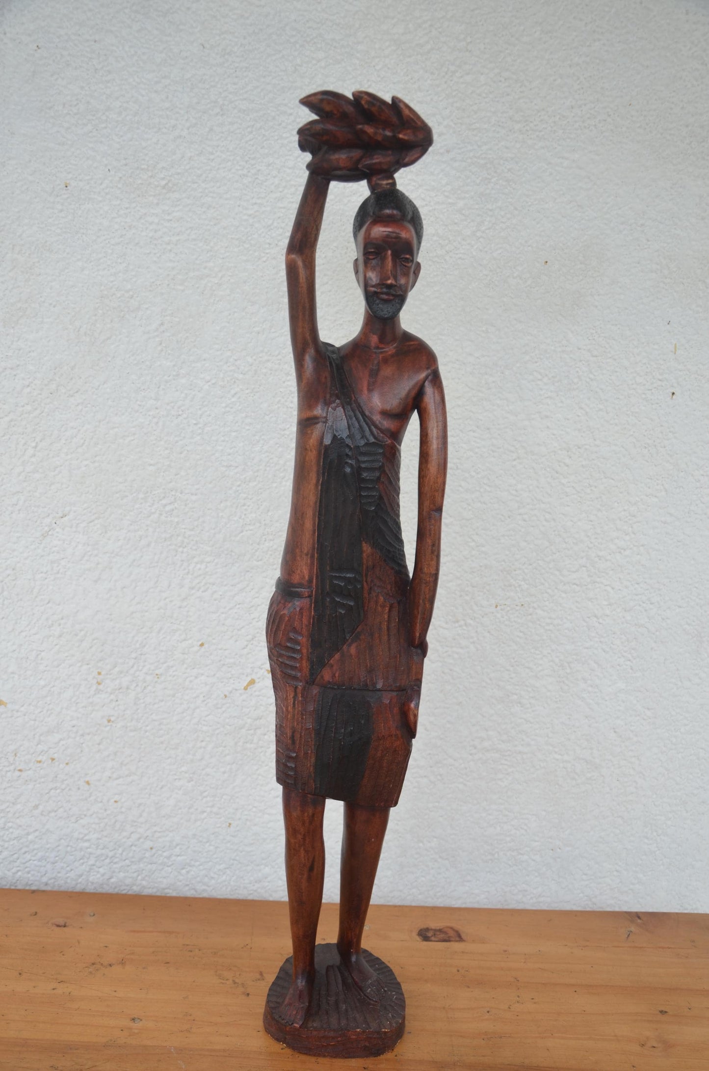 Hand Carved Basinga Worker – 34" African Wood Sculpture – Male Harvest Figure