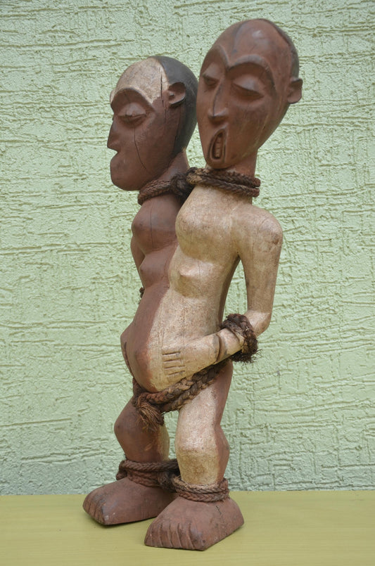 Pende Mbangu Janus Statue – 15" Dual Head Congo Figure – African Tribal Art