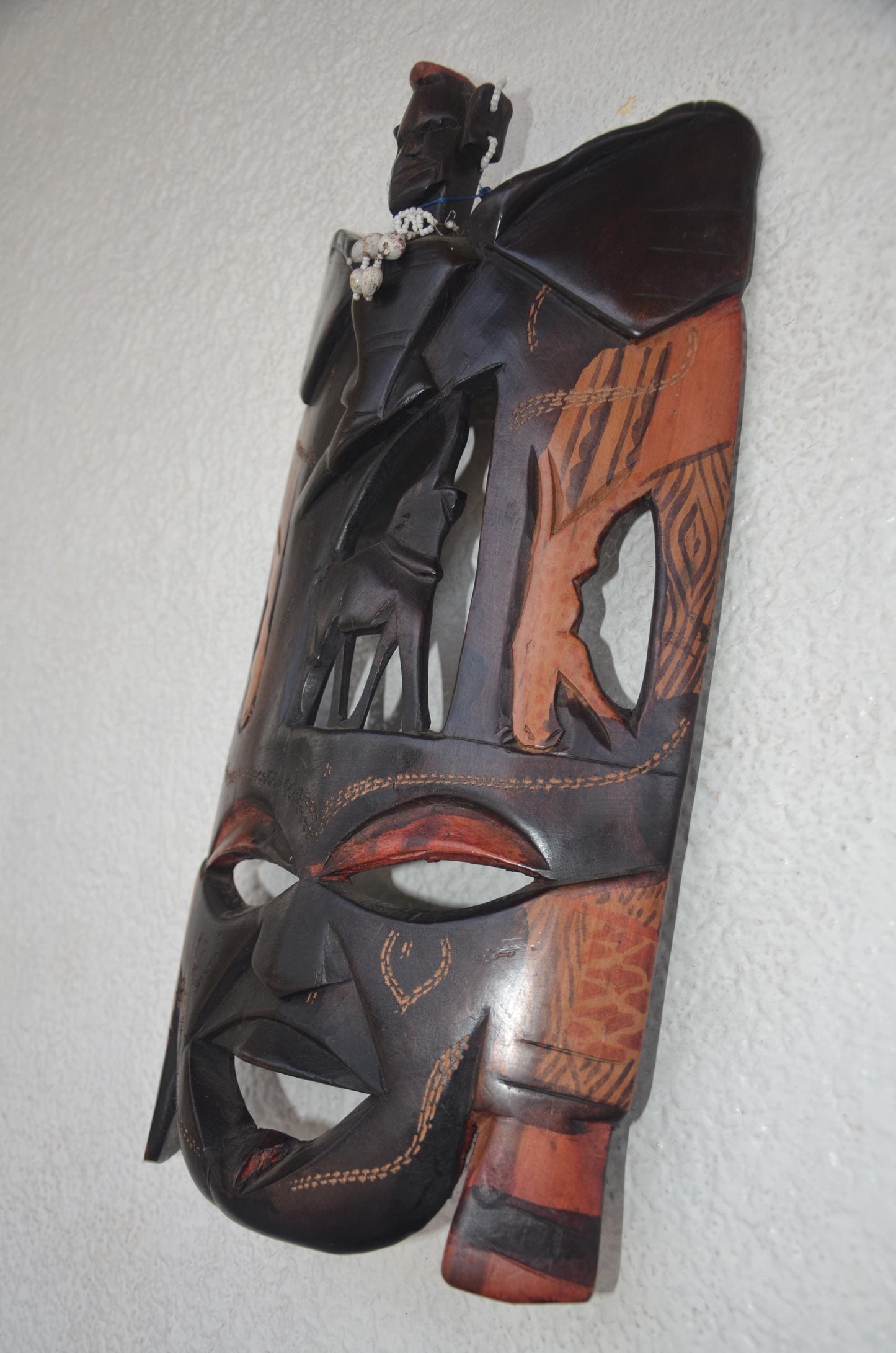 Vintage Maasai Ebony Wood Mask – 18" Hand-Carved African Face – Tribal Wall Art