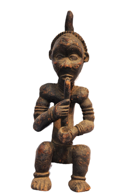 Vintage Lulua Statue – Male Benelulua Drinking Pombe – Congo Wood Carving Art