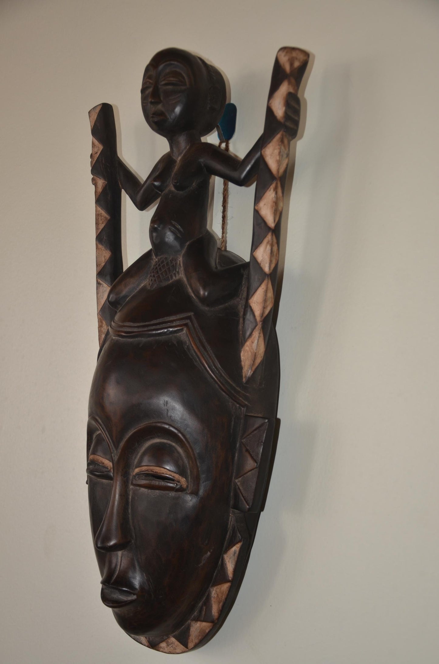 Guro Mblo Mask – 22" Ivory Coast Wood Wall Art – African Ancestor Figure Decor