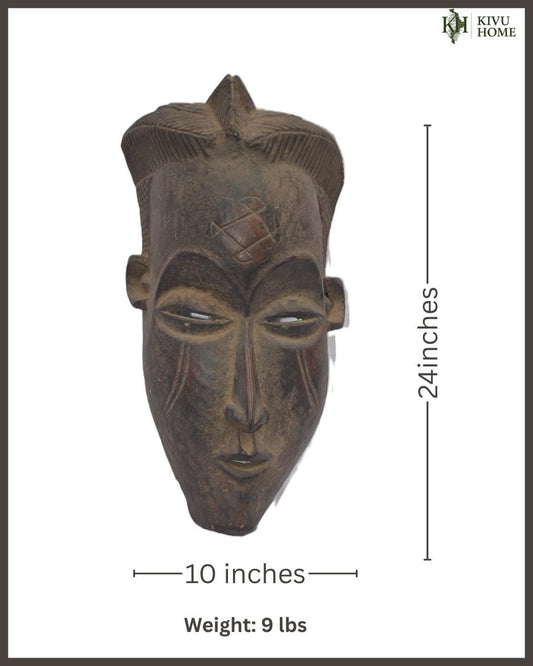 Large Chokwe Mask – 24" Hand-Carved Wood Wall Art – Congo Tribal Decor Art