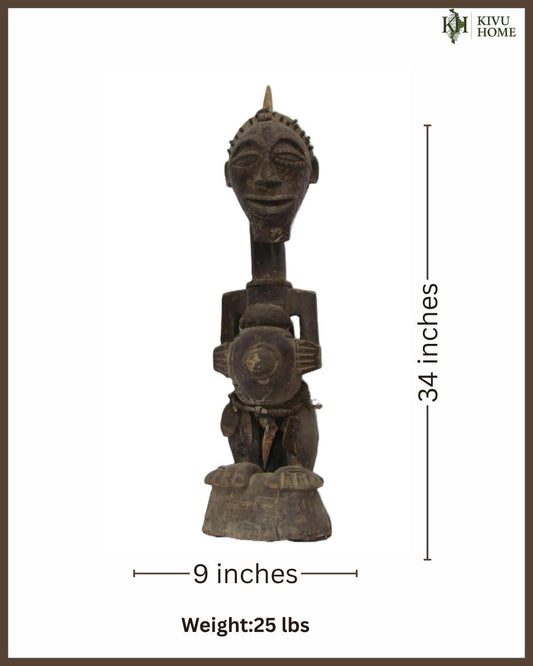 Antique 34" Songye Manjiante Power Figure – Hand-Carved Congo Wood Sculpture