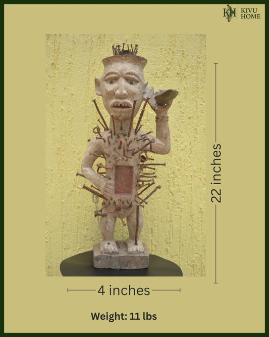 Large Kongo Power Figure – 22" Nkisi Nkondi Nail Statue – African Ritual Art